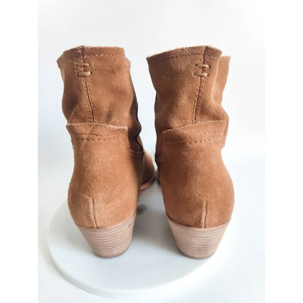 Dolce Vita Suede Ankle Boots 8.5 Cognac Brown Western Boho Pointed Toe Booties